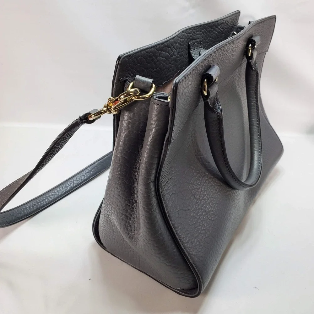 Kate‎ Spade Perri Lane Women Gray Leather Pebbled Gold Hardware Crossbody Tote